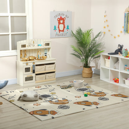 Qaba Foldable Baby Plat Mat, 77" x 69" Kids Floor Mat for Crawling and Learning, Astronaut & Planet Theme
