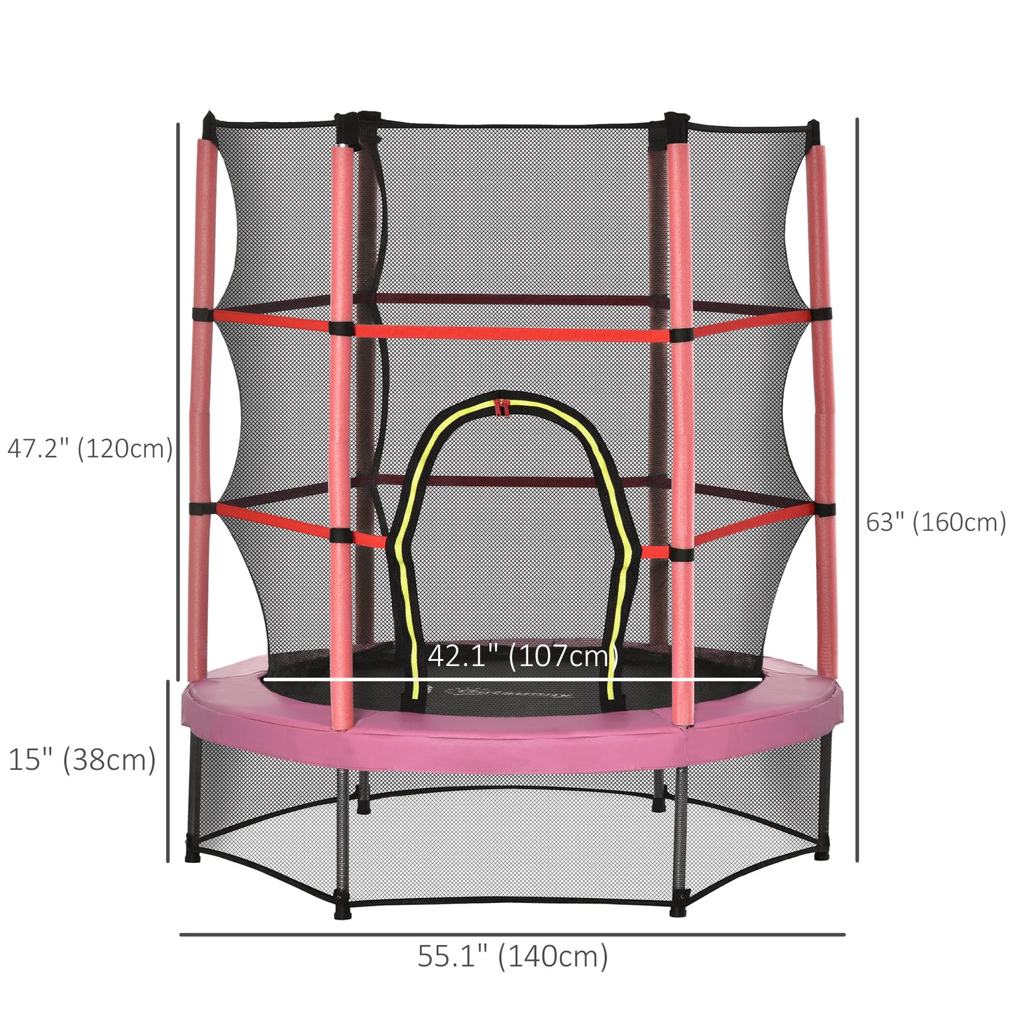 55" Kids Trampoline with Enclosure Net for Indoor/Outdoor, Trampoline for Boys and Girls Age 3-6 Years, Pink
