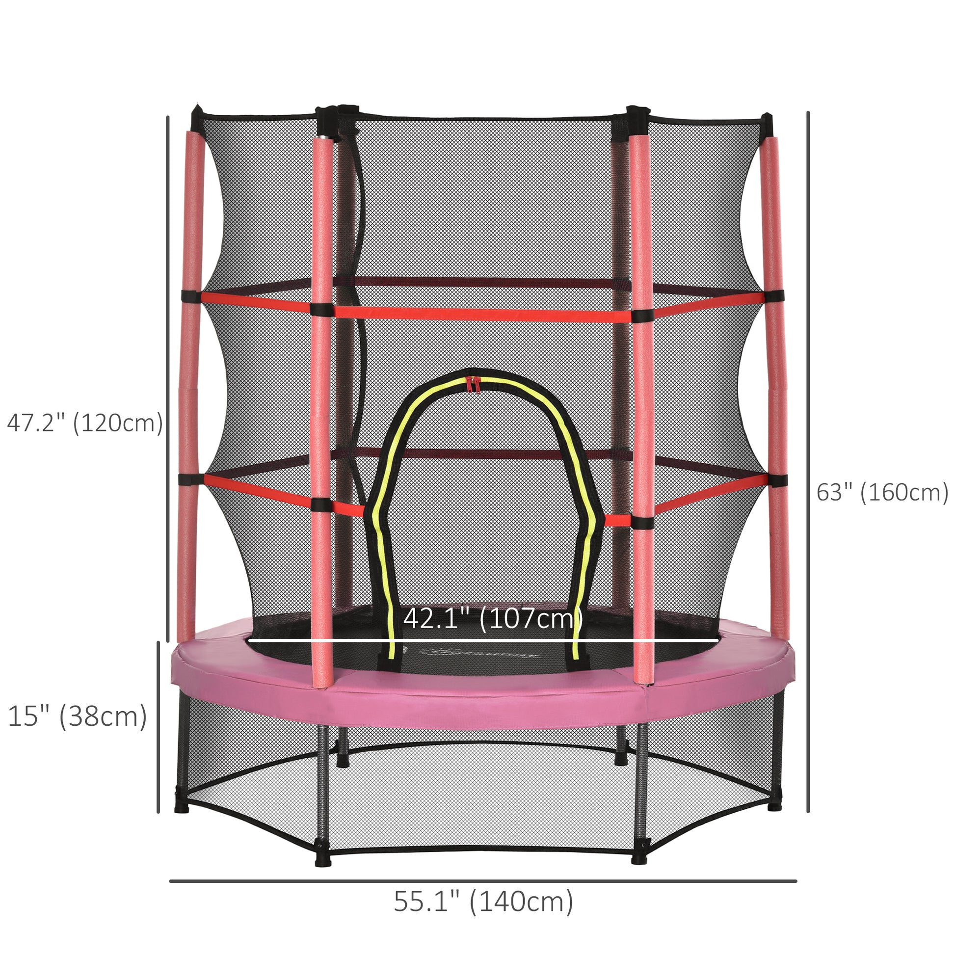 55" Kids Trampoline with Enclosure Net for Indoor/Outdoor, Trampoline for Boys and Girls Age 3-6 Years, Pink