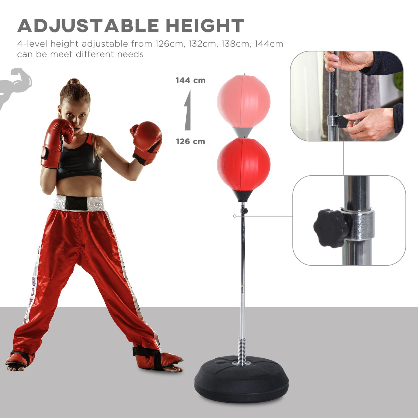 Soozier Boxing Bag with Stand, Freestanding Punching Bag with 49.6"-56.7" Adjustable Height, Fillable Base, Air Pump and