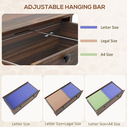 2 Drawer File Cabinet, Lockable Filing Cabinet with Adjustable Hanging Bar for Letter, A4 and Legal Size, Brown