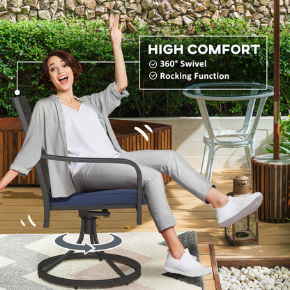 2 Pieces Patio Swivel Chairs with Cushion, Outdoor Swivel Rocker with Curved Armrests, Backrest for Garden, Balcony, Por