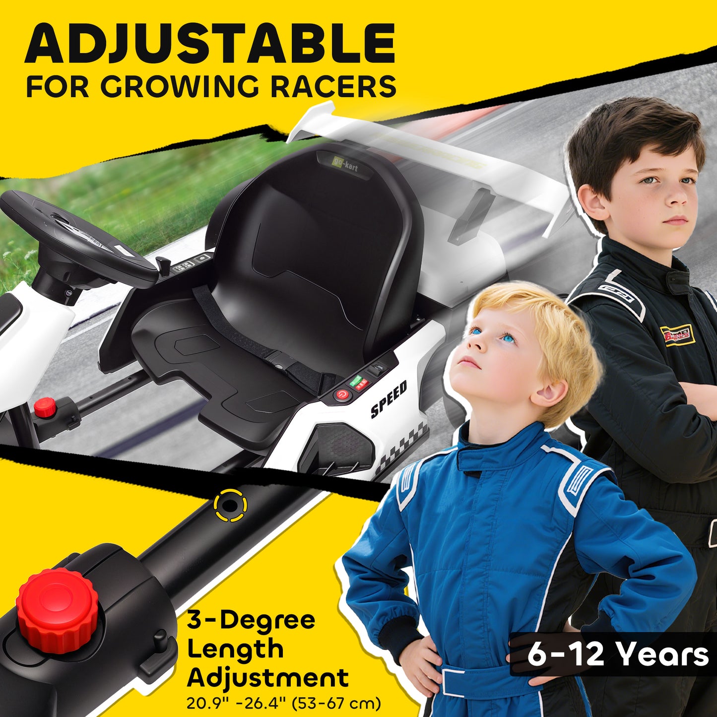 VarietyKart 24V Electric Go Kart, Battery Powered Kids Drift Kart with Adjustable Seat, Seat Belt, Horn, Music, Light, W