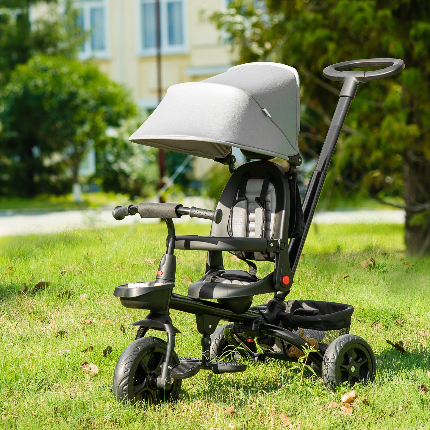 Qaba Tricycle for Toddler 5 in 1 Kids Trike, Foldable Converts Stroller to Toddler Bike, Adjustable Backrest & Curved Ca