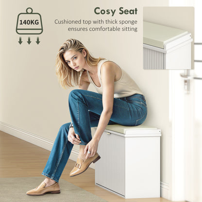 Entryway Bench with Padded Seat and Flip-Drawers, Holds up to 265lbs, Shoe Storage Bench for 8 Pairs of Shoes, White