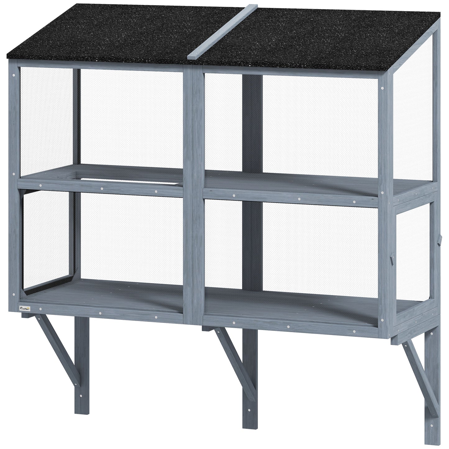Catio Outdoor Cat Enclosure Wall-Mounted 2-Level Outdoor Cat House with Waterproof Roof 51.2" Grey