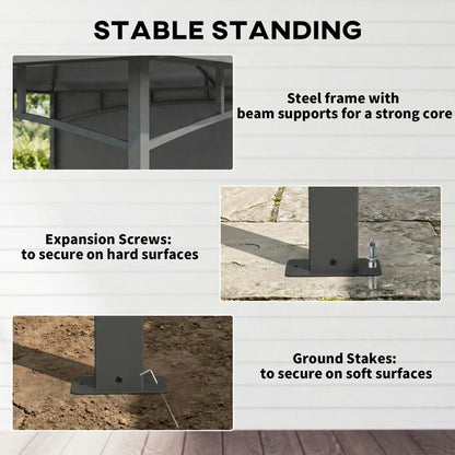 10' x 10' Patio Gazebo, Double Roof Outdoor Gazebo Canopy Shelter with Storage, Hook, Metal Frame, Dark Grey