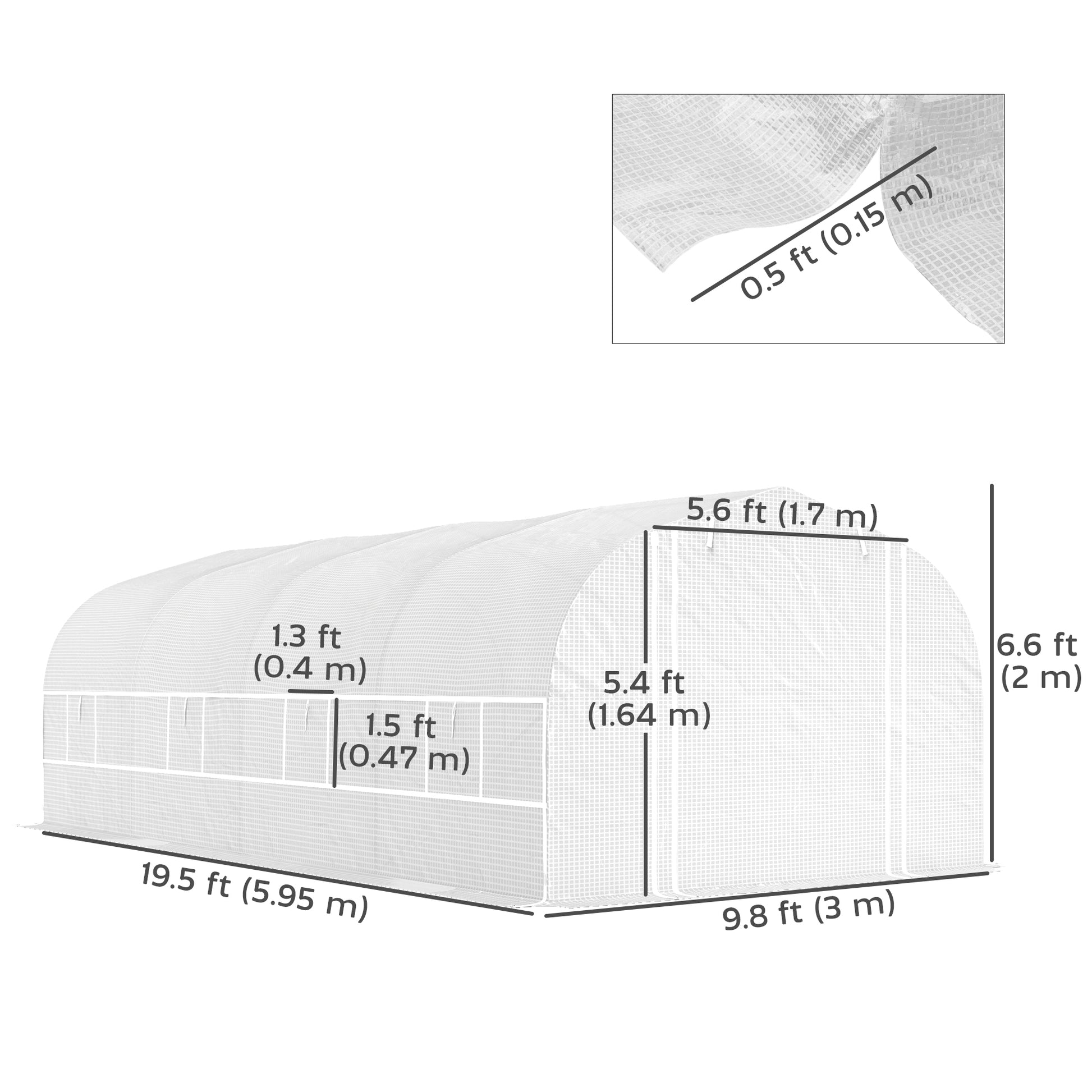 19.5' x 10' x 6.6' Tunnel Greenhouse Outdoor Green House with Roll-up Mesh Sidewalls, Mesh Door, Galvanized Steel, Wind 