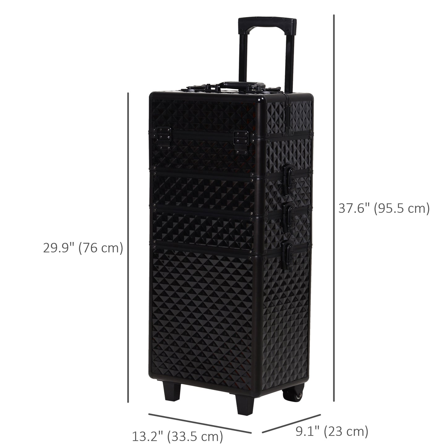 4 in 1 Portable Aluminum Makeup Case Train Cases, Rolling Makeup Case with 2 Wheels, Multiple Compartments and Lift Hand