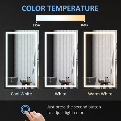 40" x 24" LED Bathroom Mirror, Dimmable Lighted Wall-Mounted Mirror, with 3 Colour, Smart Touch, Plug-in, Vertical or Ho