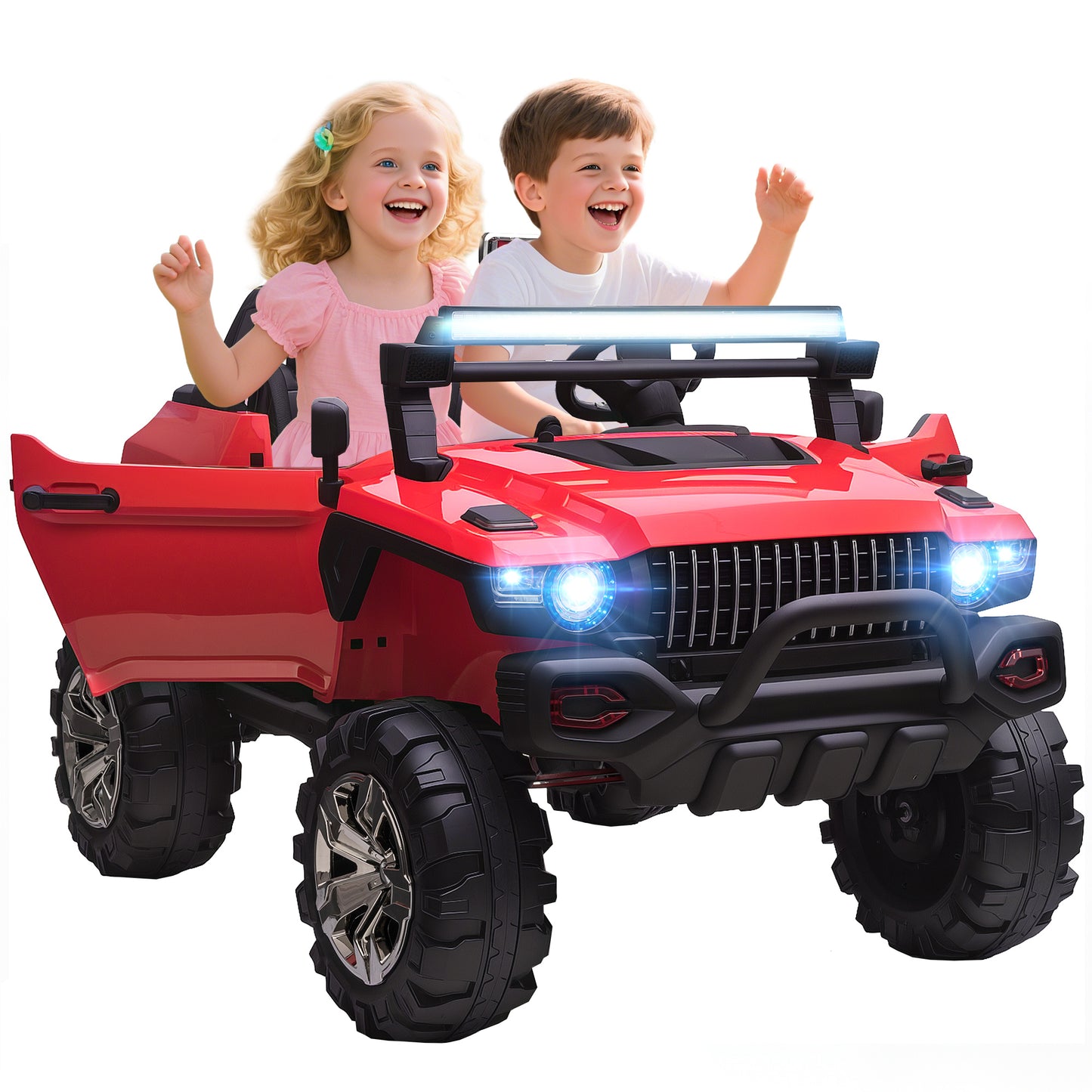 VarietyKart 2-Seater Ride on Truck, 12V 7AH Big Battery Powered Police Car for Kids with Remote Control, 4 Shock Absorbe