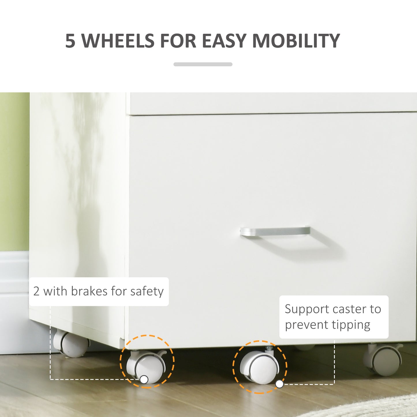2 Drawer File Cabinet with Lock, Small Rolling Filing Cabinet for A4, Letter-Size Documents, Printer Stand for Home Offi