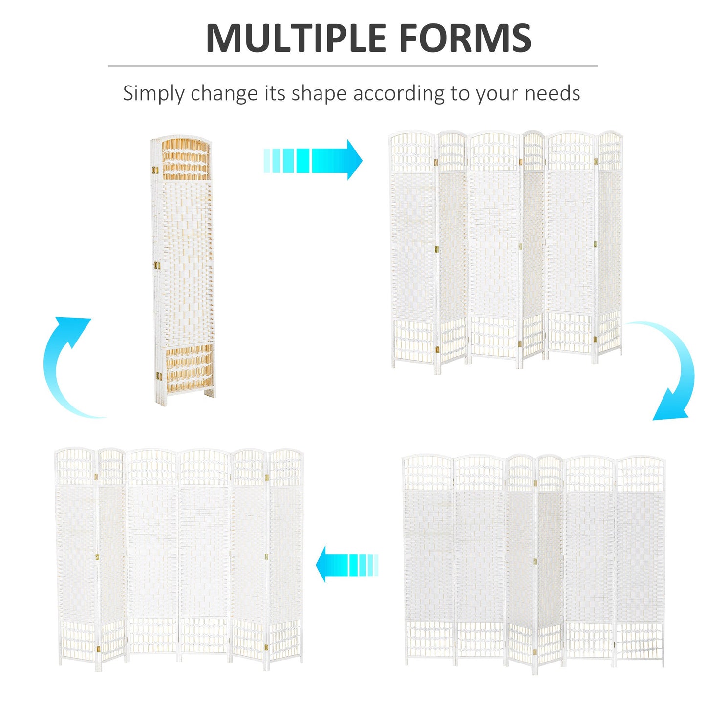 6 Panel Room Divider, 5.6 ft Tall Folding Privacy Screen, Wave Fiber Freestanding Partition Wall Divider for Home Office