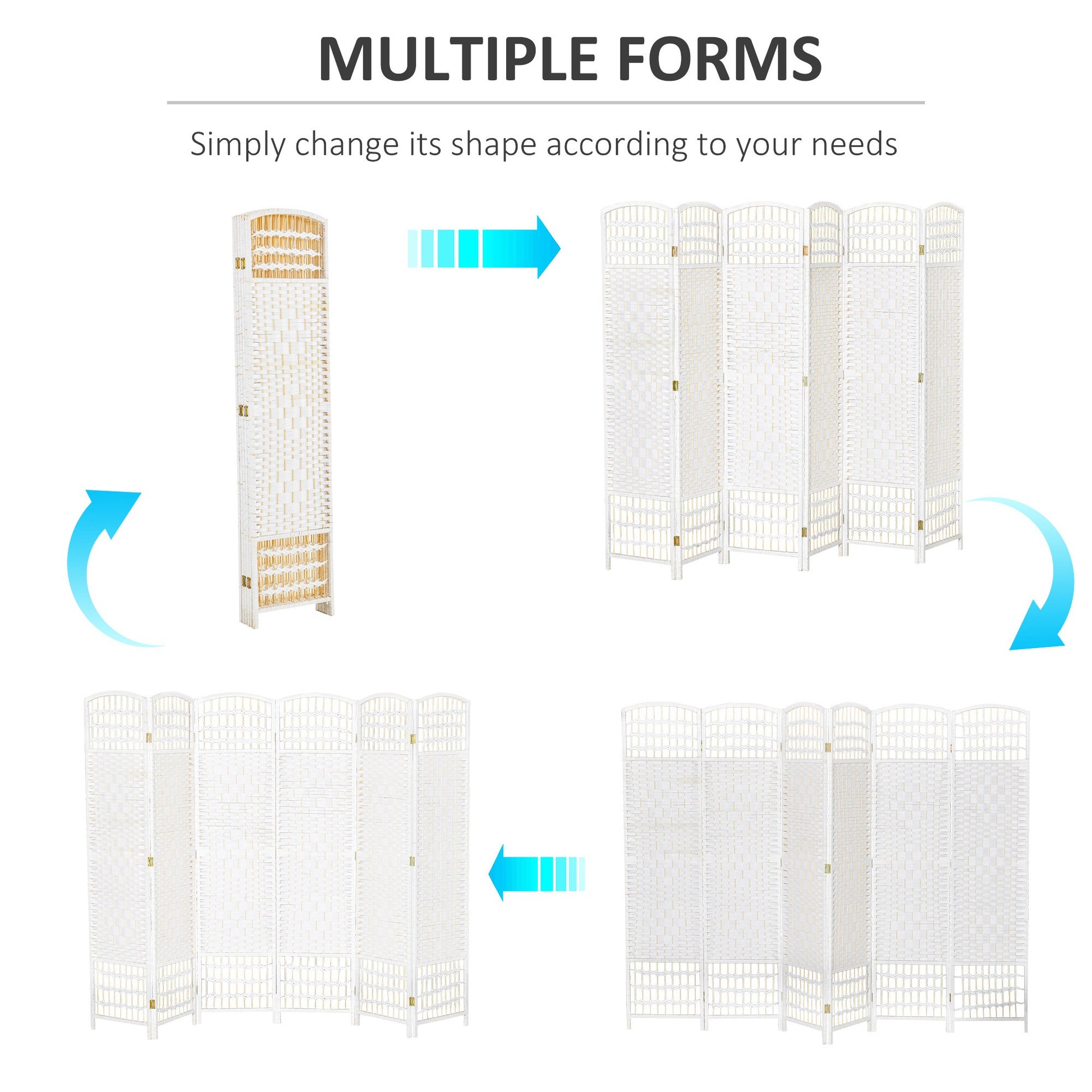 6 Panel Room Divider, 5.6 ft Tall Folding Privacy Screen, Wave Fiber Freestanding Partition Wall Divider for Home Office
