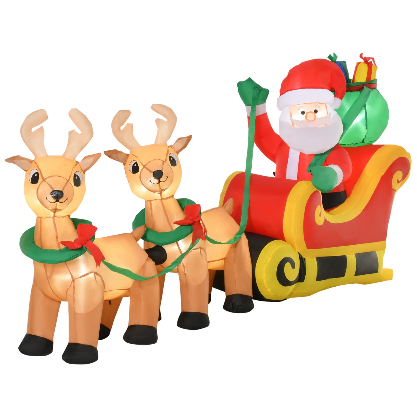 8ft Christmas Inflatables Santa Claus with Sleigh and Reindeer, Outdoor Decoration with LED Lights Display