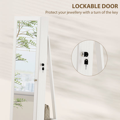 360° Swivel Jewelry Armoire, Lockable Mirror Jewelry Cabinet with Built-In Small Mirror, White