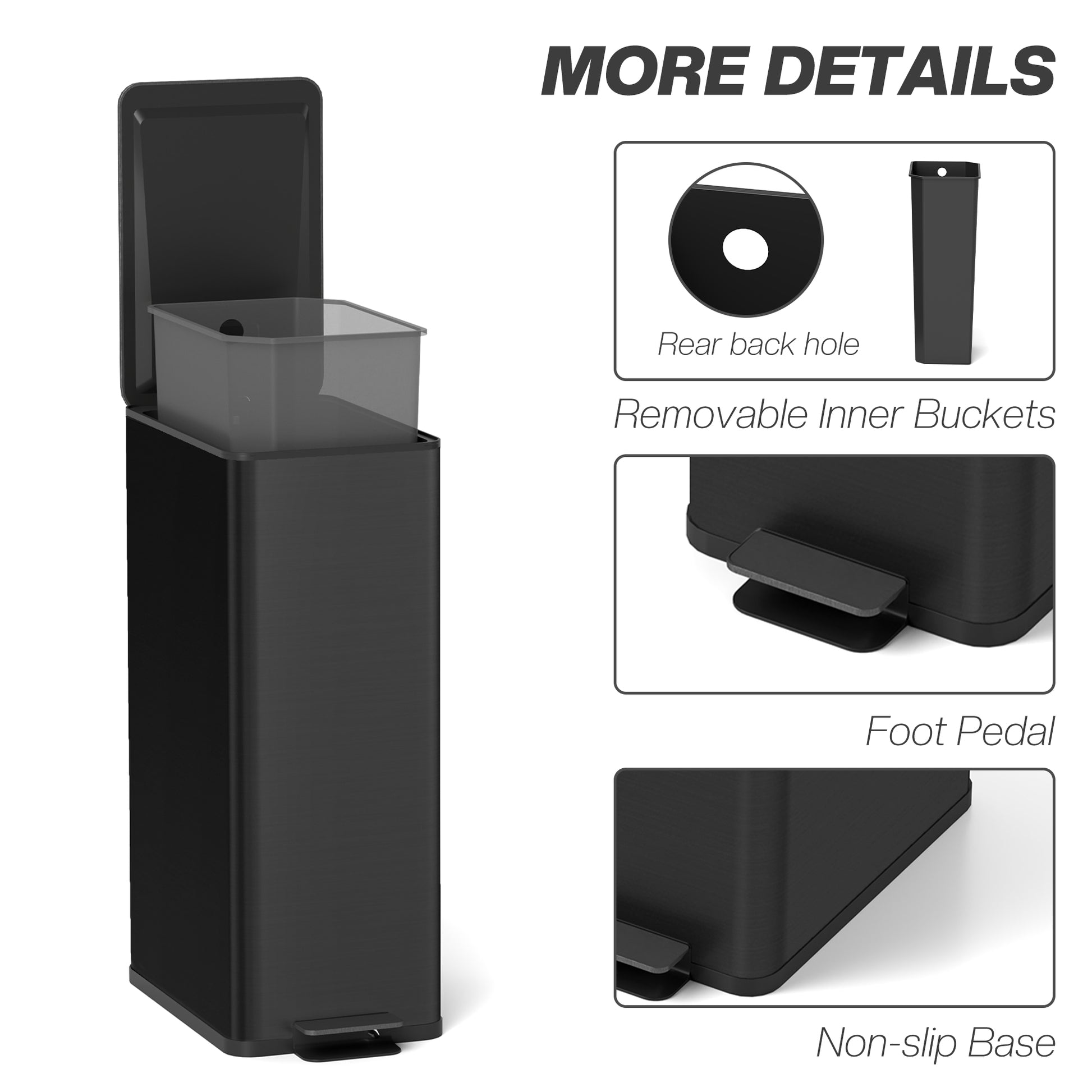 5.3 gal/20 L Stainless Steel Kitchen Garbage Can with Soft-close Lid, Foot Pedal, Fingerprint-Proof, Black