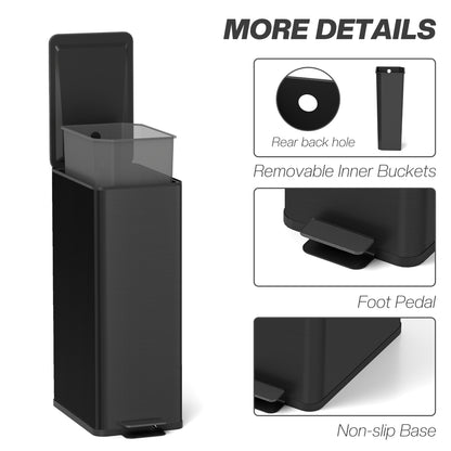 5.3 gal/20 L Stainless Steel Kitchen Garbage Can with Soft-close Lid, Foot Pedal, Fingerprint-Proof, Black