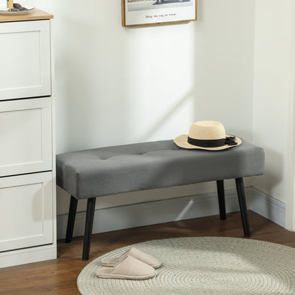 39" Upholstered Ottoman Bench, Corduroy Entryway Bedroom Bench with Padded Seat and Steel Legs for Bedroom, Grey