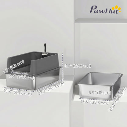 XL Stainless Steel Cat Litter Box for Big and Multiple Cats with High Wall Side, Scoop, Easy Cleaning & Odor Free