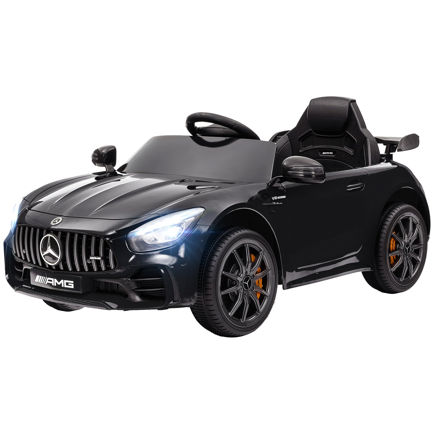 Qaba Mercedes-Benz AMG GTR Licensed 12V Battery Powered Kids Electric Car w/ Remote, Soft Start, Lights, Music Horn, Bla