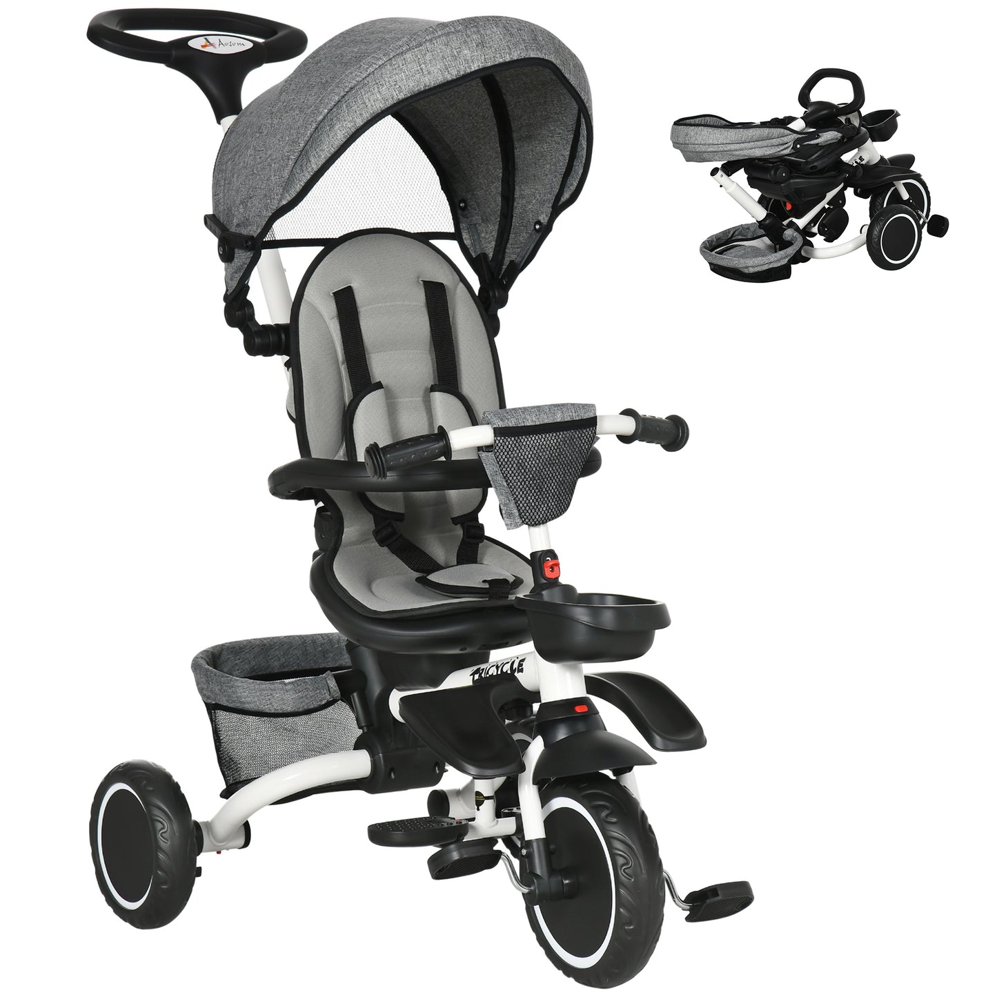 VarietyKart Tricycle for Toddler 6-in-1 Kids Trike, Foldable Converts Stroller to Baby Push Bike, Adjustable Backrest wi