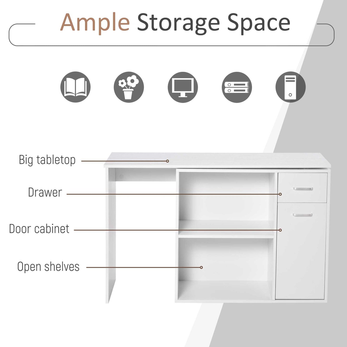 180° Rotating Home Office Corner Desk Storage Shelf Cabinet White