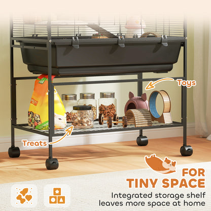 5 Tier Rolling Hamster Cage with 7" Deep Tray, Storage Shelf, Big Exercise Wheel, Tube System, for Syrian, Gerbil, Rat