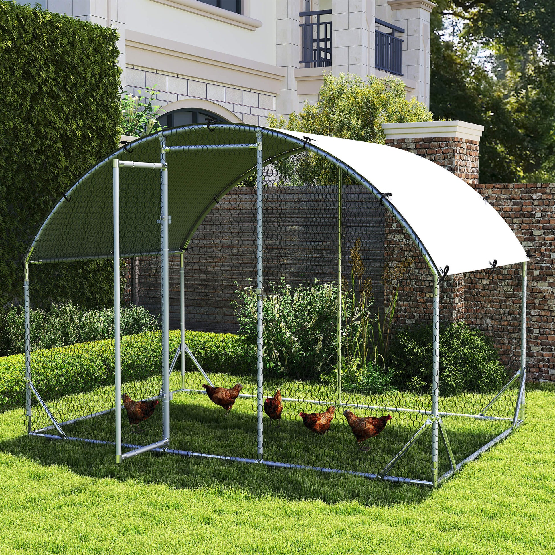 Galvanized Large Metal Chicken Coop Cage Walk-in Enclosure Poultry Hen Run House Playpen Rabbit Hutch with Cover for Out