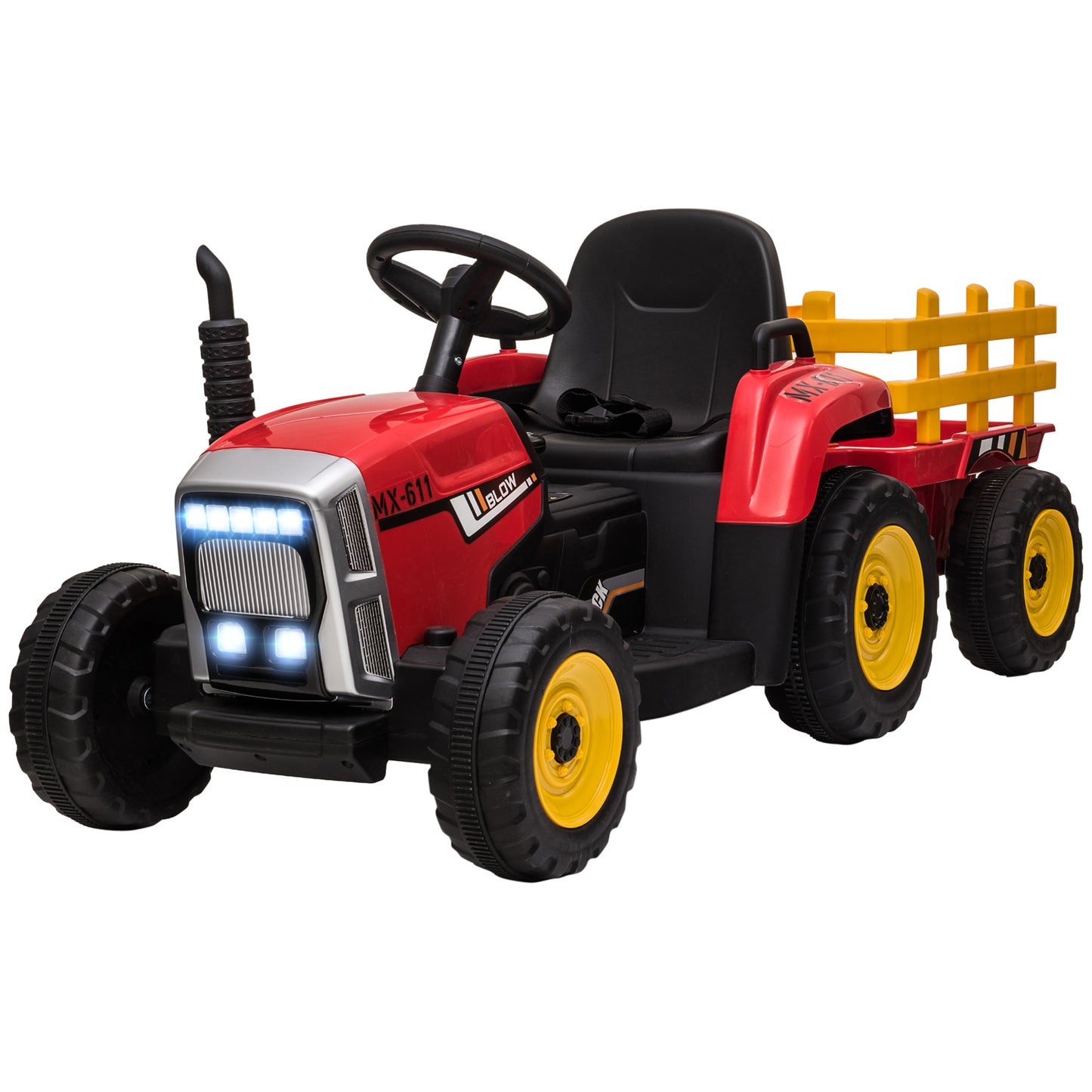 VarietyKart 12V Kids Ride on Tractor with Trailer, Remote Control, Music Start up Sound and Horn, USB, LED Lights, Red
