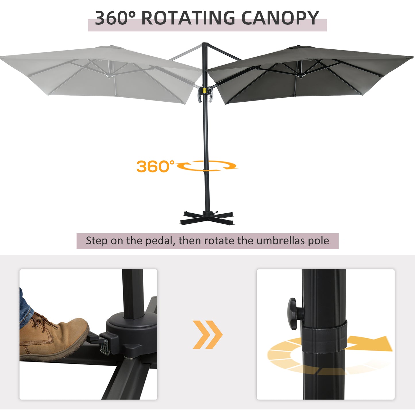 8' x 8' Square Patio Hanging Offset Umbrella with 360° Rotation, Aluminum Outdoor Cantilever Parasol with Crank & Tilt, 