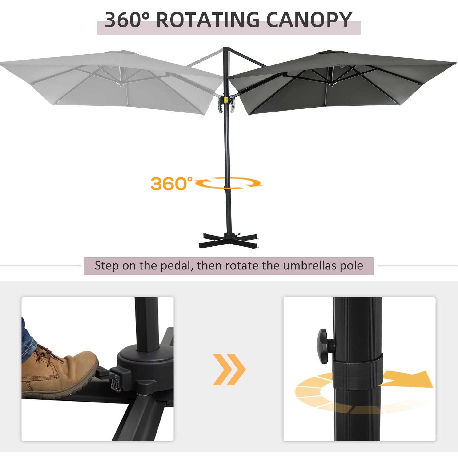 8' x 8' Square Patio Hanging Offset Umbrella with 360° Rotation, Aluminum Outdoor Cantilever Parasol with Crank & Tilt, 