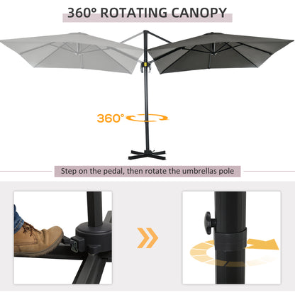 8' x 8' Square Patio Hanging Offset Umbrella with 360° Rotation, Aluminum Outdoor Cantilever Parasol with Crank & Tilt, 