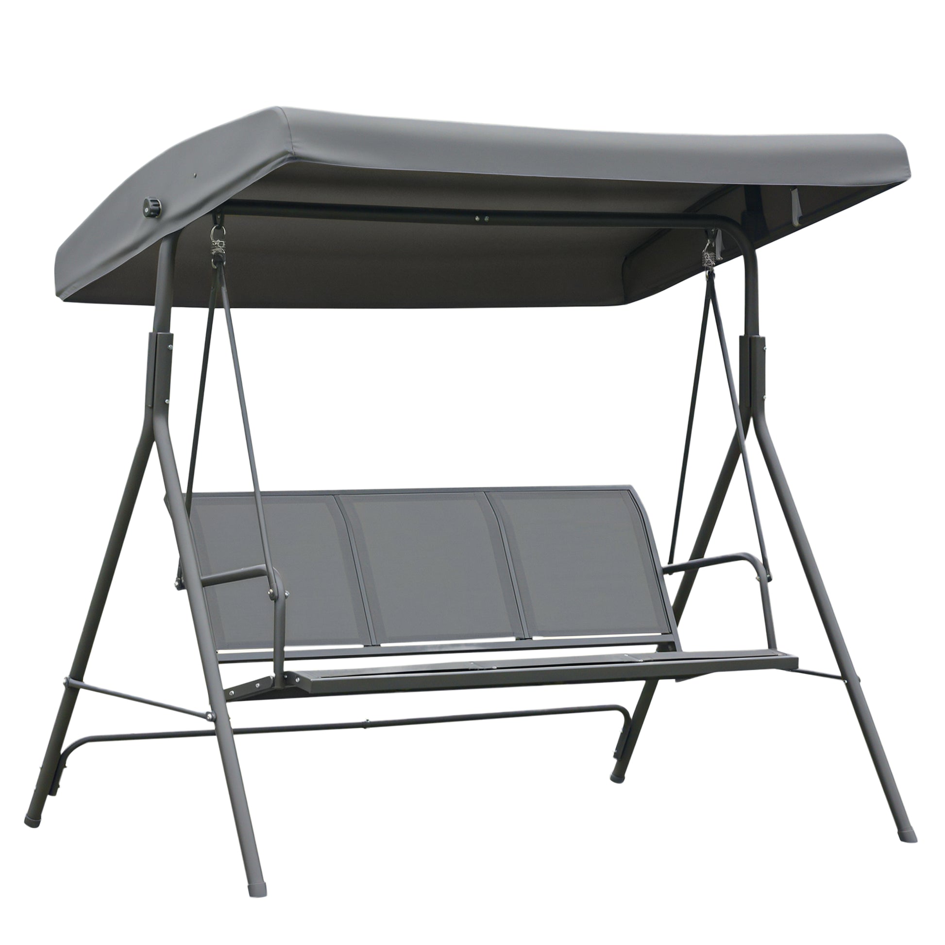 3-Seater Swing Chair Covered Garden Hammock A-Frame Outdoor Porch Glider Sling Seat with Adjustable Canopy Cover, Grey