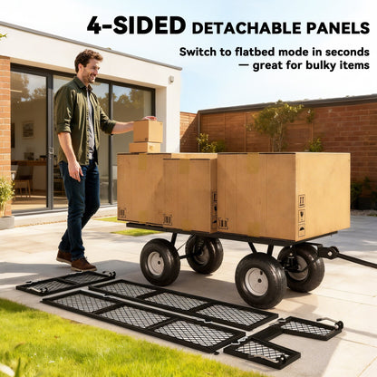 Steel Garden Cart, Utility Wagon Cart with Removable Liner, Quick-Release Sides, 10" Wheels, 660lbs Capacity, Green