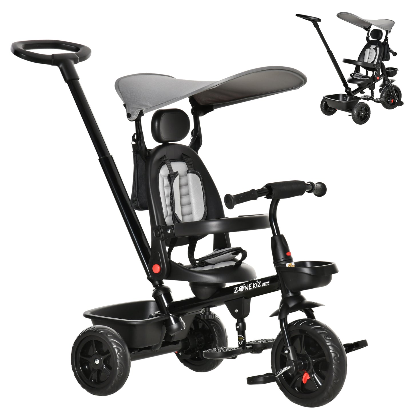 Qaba Tricycle for Toddler 5 in 1 Kids Trike, Converts Stroller to Toddler Bike, Adjustable Backrest & Flat Canopy, Detac