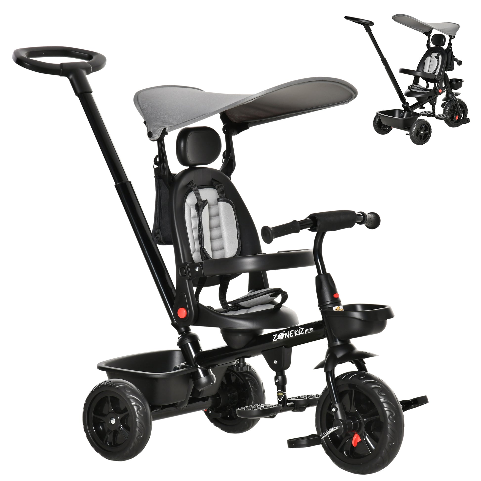 Qaba Tricycle for Toddler 5 in 1 Kids Trike, Converts Stroller to Toddler Bike, Adjustable Backrest & Flat Canopy, Detac