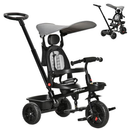 Qaba Tricycle for Toddler 5 in 1 Kids Trike, Converts Stroller to Toddler Bike, Adjustable Backrest & Flat Canopy, Detac