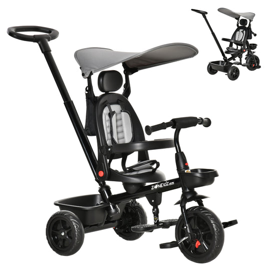 Qaba Tricycle for Toddler 5 in 1 Kids Trike, Converts Stroller to Toddler Bike, Adjustable Backrest & Flat Canopy, Detac