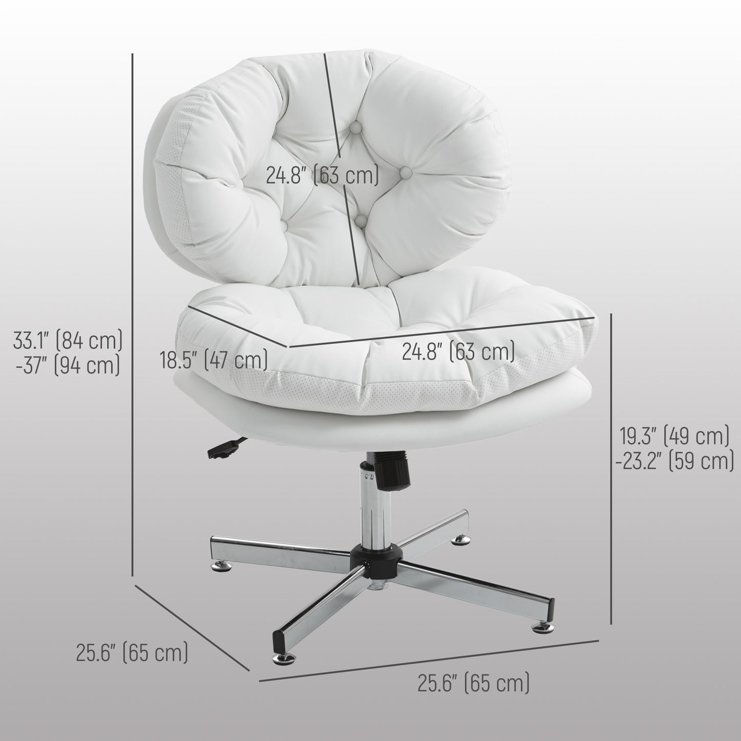 Computer Desk Chair, Armless Office Chair with Wide Padded Seat and Adjustable Height, White
