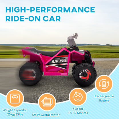 VarietyKart 6V Quad Kids Electric Car with Wear-resistant Wheels, for Boys and Girls Aged 18-36 Months, Pink