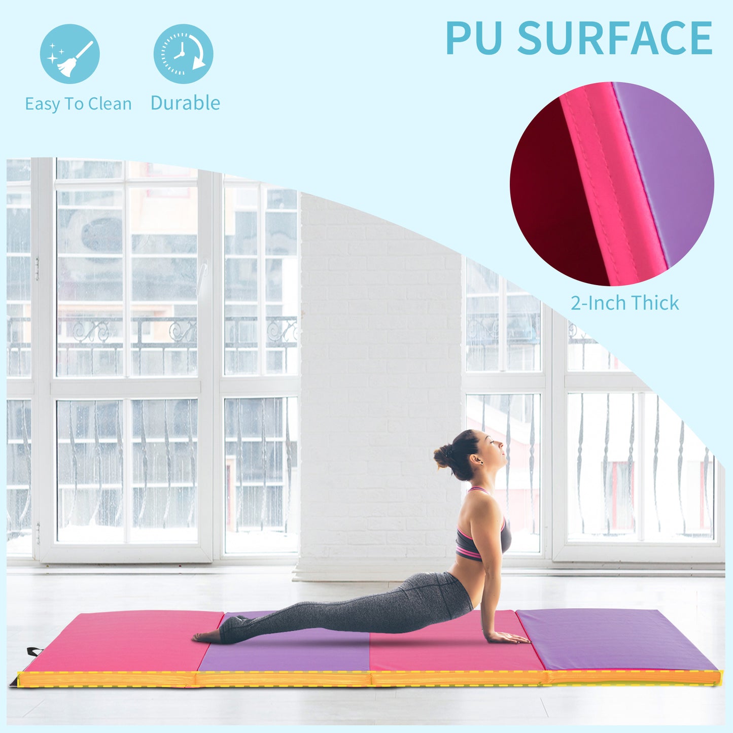 Soozier 4'x10'x2'' Folding Gymnastics Tumbling Mat, Exercise Mat  with Carrying Handles for Yoga, MMA, Martial Arts, Str