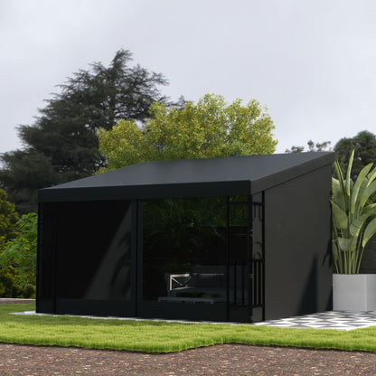 10' x 13' Outdoor Pergola, Wall Mounted Hardtop Lean-to Gazebo with 2 Curtains and 2 Nettings, UV Resistant, for Patio, 