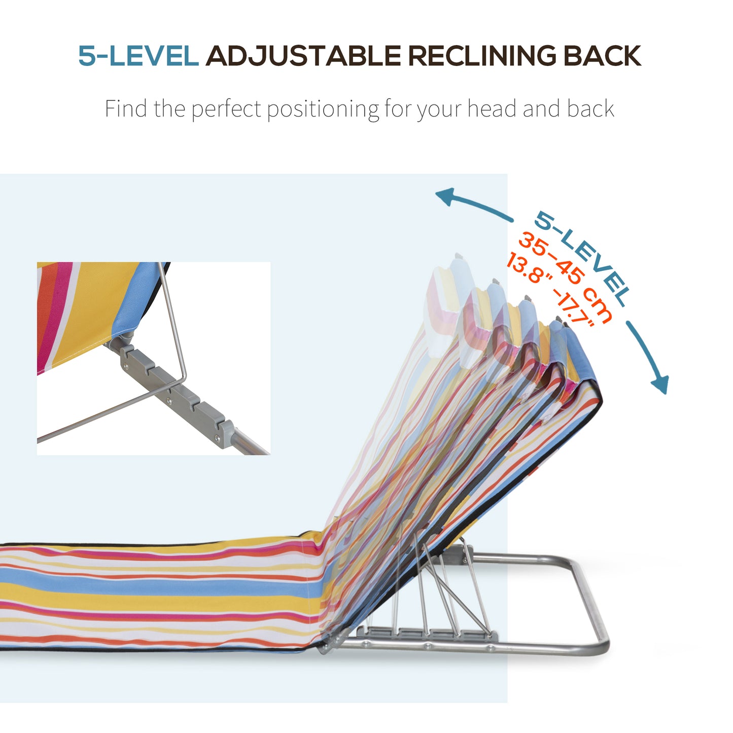 Set of 2 Beach Lounge Chair Sun Lounger Beach Mat, Padded Folding Ground Mat Lounge Chair w/Adjustable Back, Steel Frame