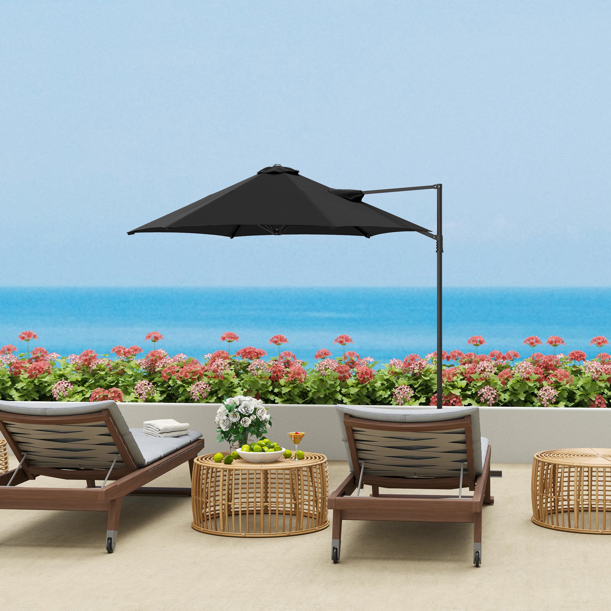8.5FT Offset Patio Umbrella 360° Rotation Cantilever Parasol Outdoor Cantilever Roma Parasol Φ100.8" x 96.5"H Black