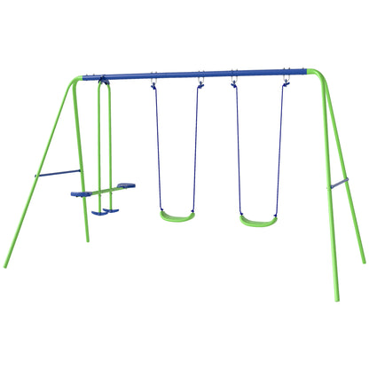 3 in 1 Metal Swing Set with Double Swings, Glider for Backyard, Outdoor, Playgroundt, Green