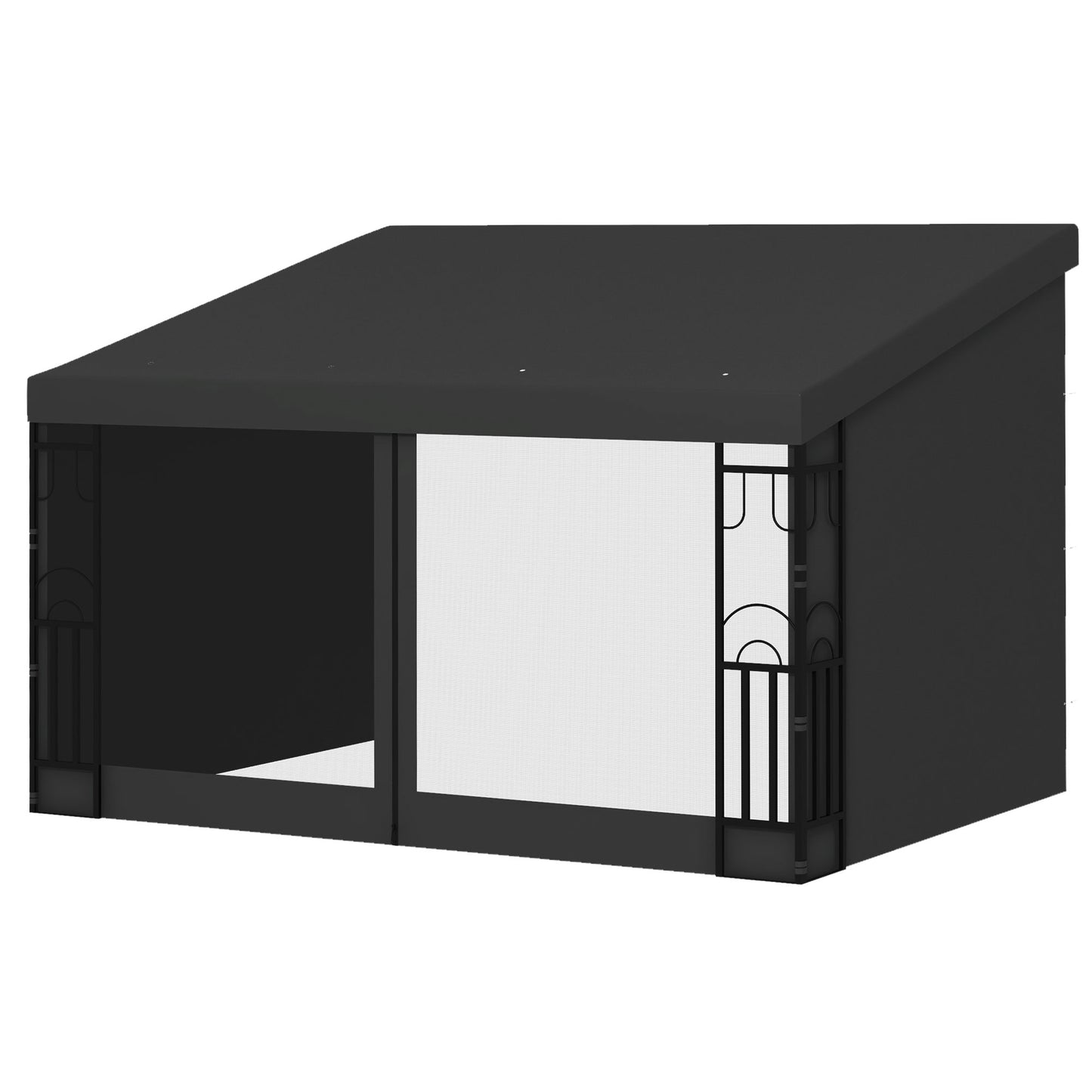 10' x 13' Outdoor Pergola, Wall Mounted Hardtop Lean-to Gazebo with 2 Curtains and 2 Nettings, UV Resistant, for Patio, 