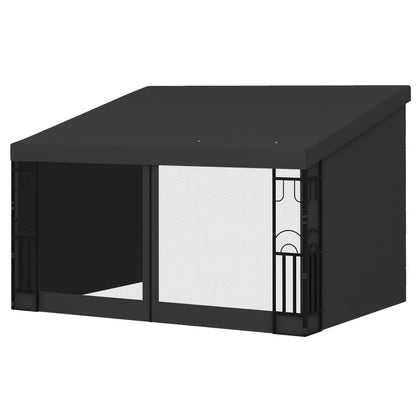 10' x 13' Outdoor Pergola, Wall Mounted Hardtop Lean-to Gazebo with 2 Curtains and 2 Nettings, UV Resistant, for Patio, 
