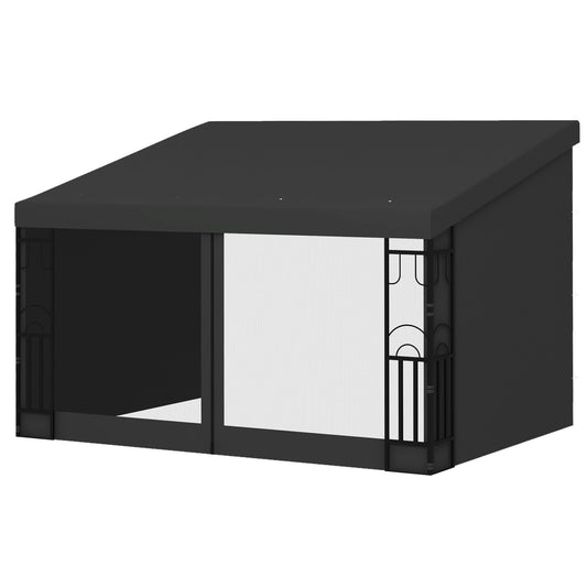 10' x 13' Outdoor Pergola, Wall Mounted Hardtop Lean-to Gazebo with 2 Curtains and 2 Nettings, UV Resistant, for Patio, 