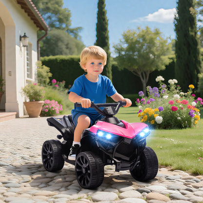 Qaba 6V Kids ATV, 4 Wheeler Electric Ride on Car with Music and LED Headlights, for Ages 37-72 Months Boys and Girls, Pi